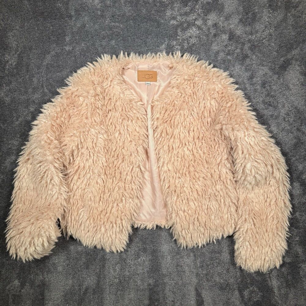 UGG Lorrena Faux Fur Jacket Womens Small Peach Coat Soft Plush